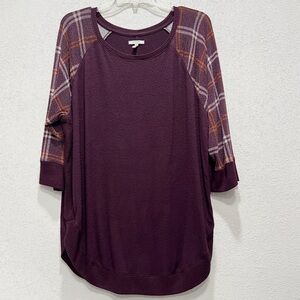 Maurices Womens Long Sleeve Dark Purple Plaid Blouse Size XL